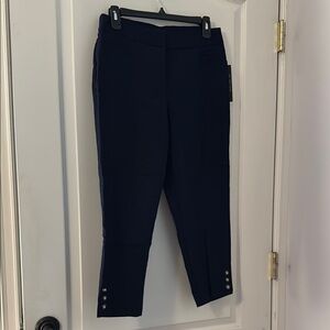 Navy Ankle-Length Pants with Button Detail